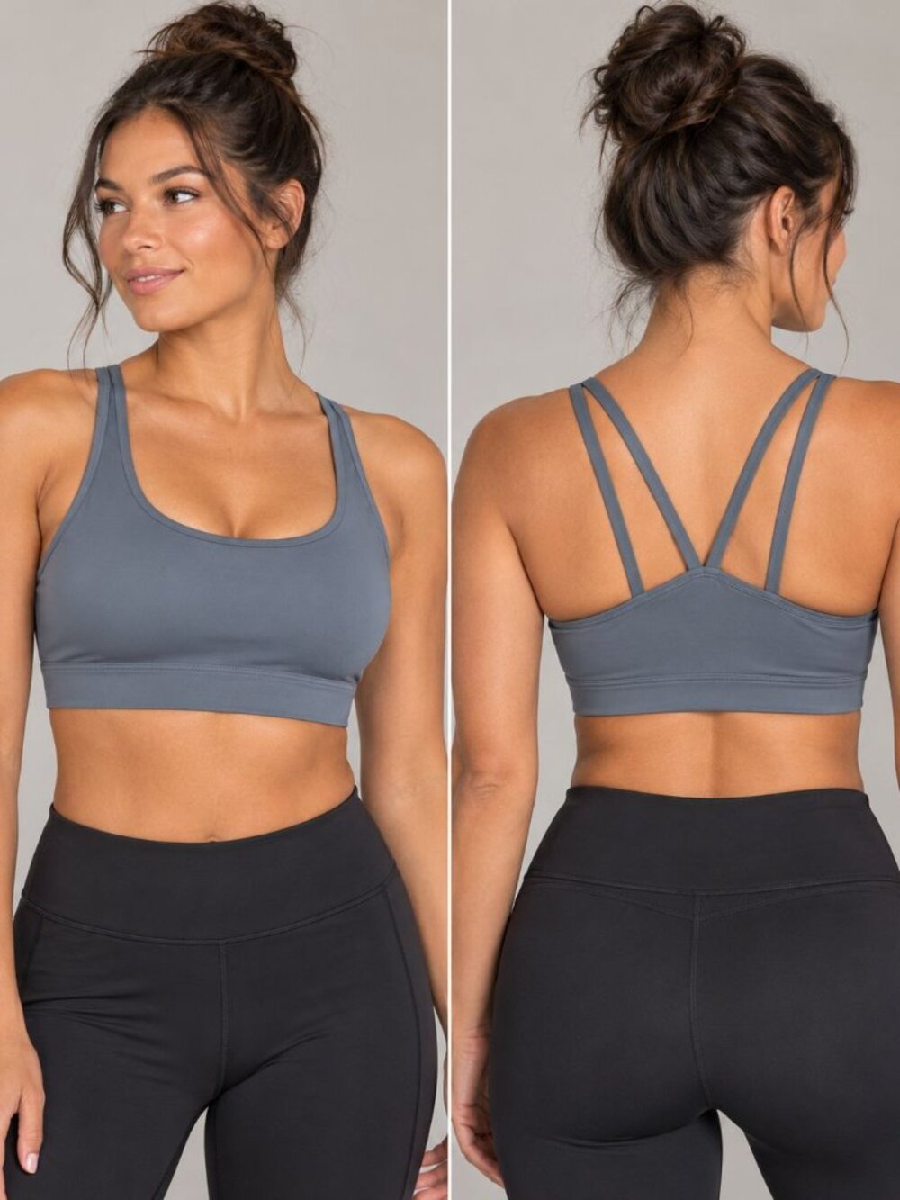 Paragon RecStretch Radiate Sports Bra Slate M Strappy Athleisure Minimalist Gym
